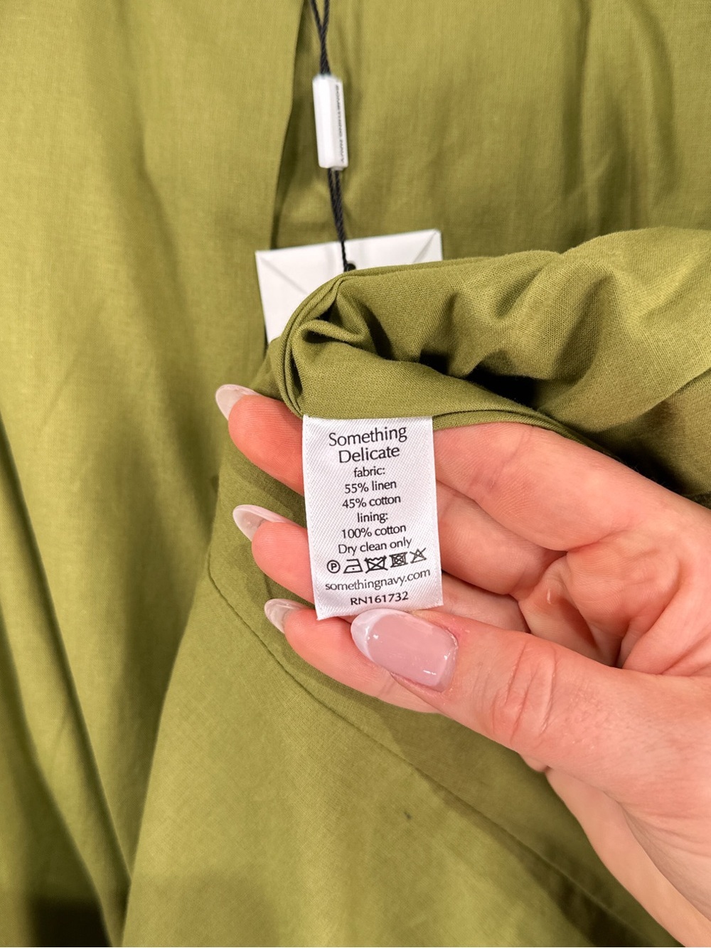 Something Navy Puff Shoulder Blazer Raw Hem Linen Cotton Blend Green Small - Picture 9 of 14